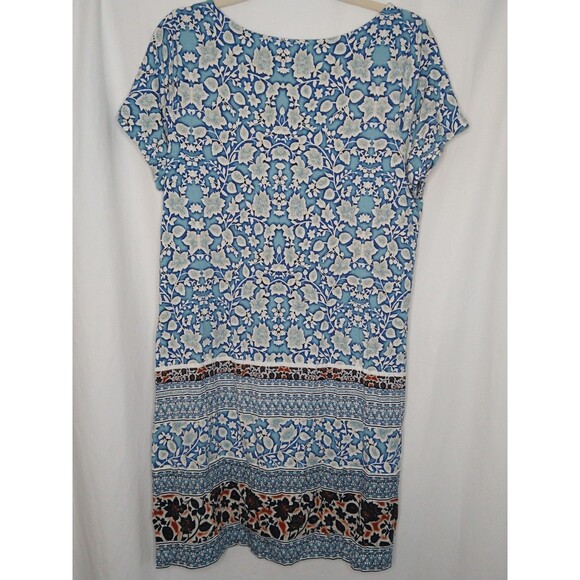 J Jill Floral Mix Print Short Sleeve Dress Size Petite Large Blue shift sheath - Picture 2 of 9